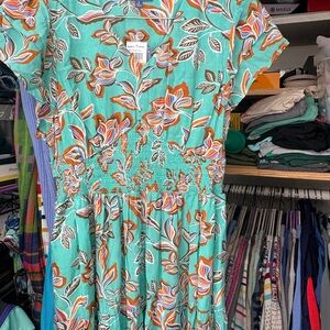 Democracy Teal and Orange Floral Maxi Dress